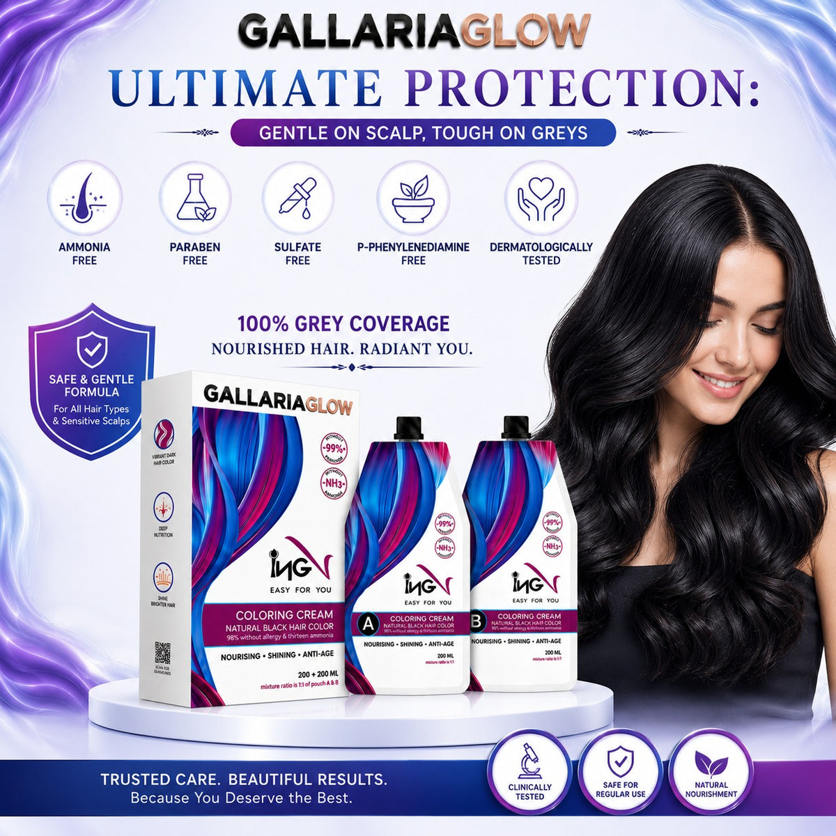 ING Hair Color Cream Natural Black 1000ml – Ammonia-Free