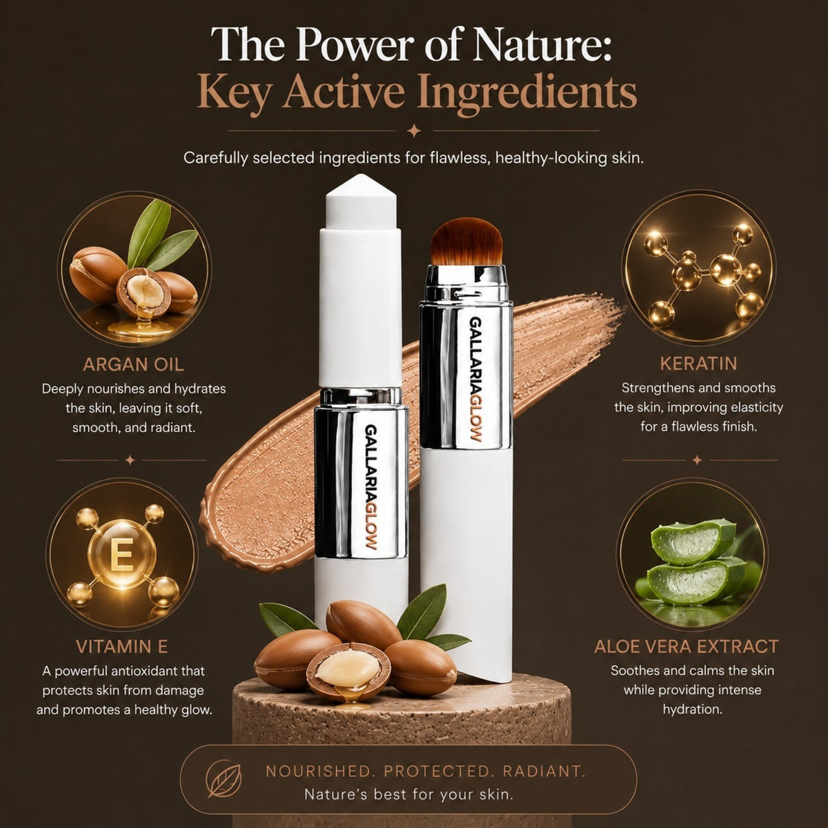 GALLARIAGLOW Color Changing Foundation Stick with Built-In Brush, Korean BB Cream Foundation