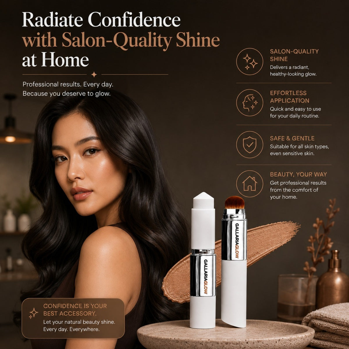 GALLARIAGLOW Color Changing Foundation Stick with Built-In Brush, Korean BB Cream Foundation