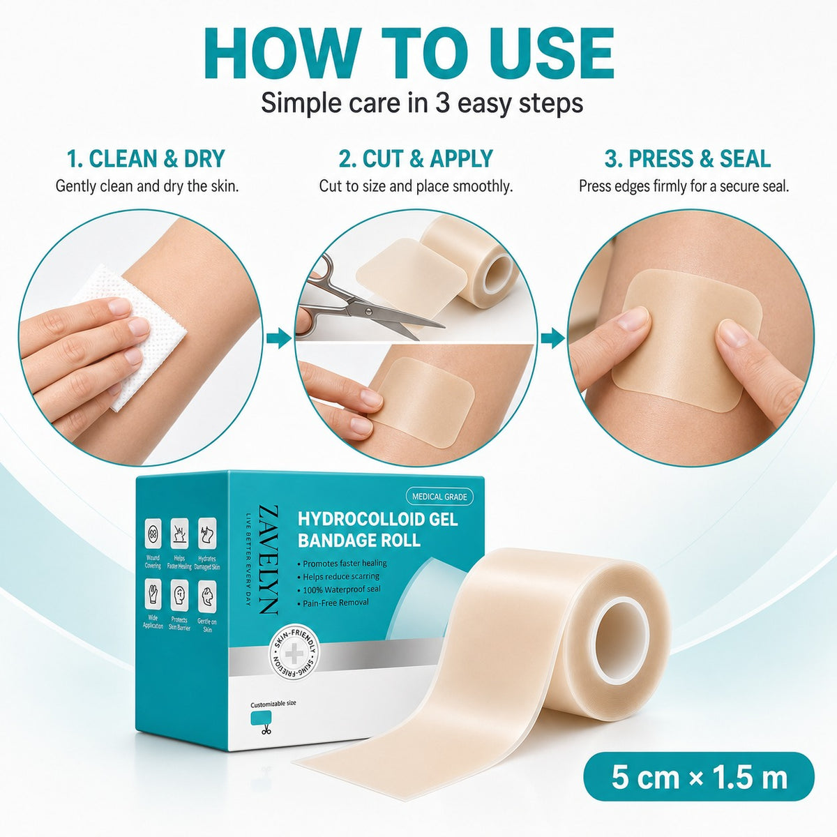 Hydrocolloid Bandage Roll – 2 Inch x 5 Ft, Wound Care