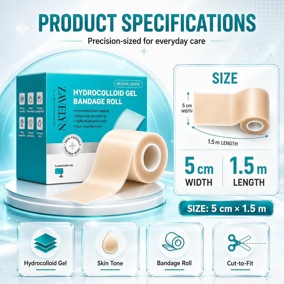 Hydrocolloid Bandage Roll – 2 Inch x 5 Ft, Wound Care
