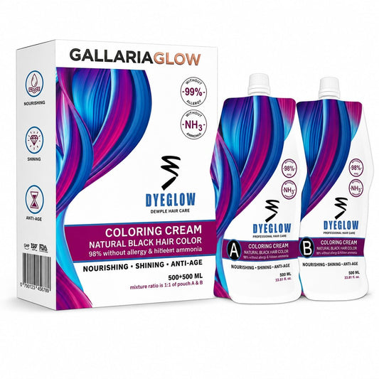 GALLARIAGLOW DYEGLOW - Natural Black Hair Coloring Cream, 500ml+500ml