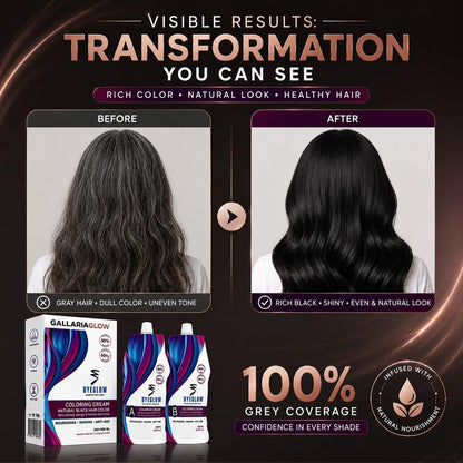 GALLARIAGLOW DYEGLOW - Natural Black Hair Coloring Cream, 500ml+500ml