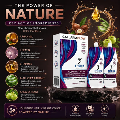 GALLARIAGLOW DYEGLOW - Natural Black Hair Coloring Cream, 500ml+500ml